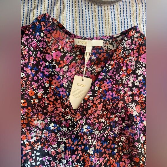 MAJE 100% Silk Lehane Pink Floral Sheer Long Sleeve  Blouse Top Size S (1) NWT - Picture 8 of 16